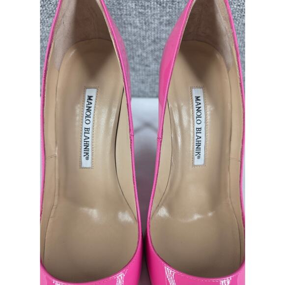 MANOLO BLAHNIK WOMEN'S HOT PINK PATENT LEATHER HEEL PUMPS SIZE 6.5 STYLE 58266 - Picture 13 of 14
